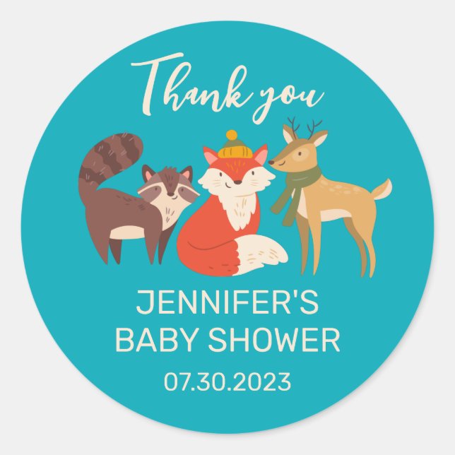 Sticker Rond Animaux mignons de la forêt d'automne Fête de nais (Devant)