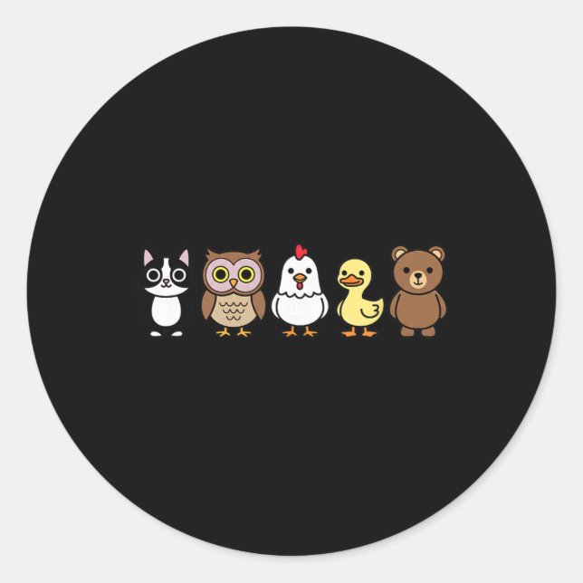 Sticker Rond Animaux mignons de la forêt Rangée Chat Hibou Poul (Devant)