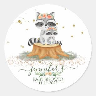 Sticker Rond Animaux Raccoon Famille Favoriser
