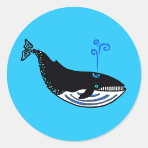 Sticker Rond Animaux sauvages - BALEINE Bleue - Bleu océan