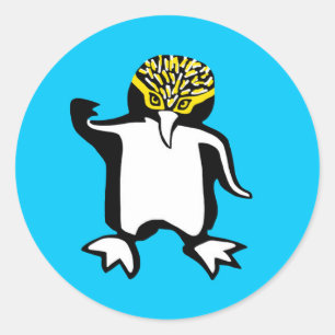 Sticker Rond Animaux sauvages - Beau PENGUIN - Nature - Bleu
