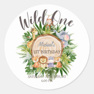 Sticker Rond Animaux Sauvages Bois Anniversaire