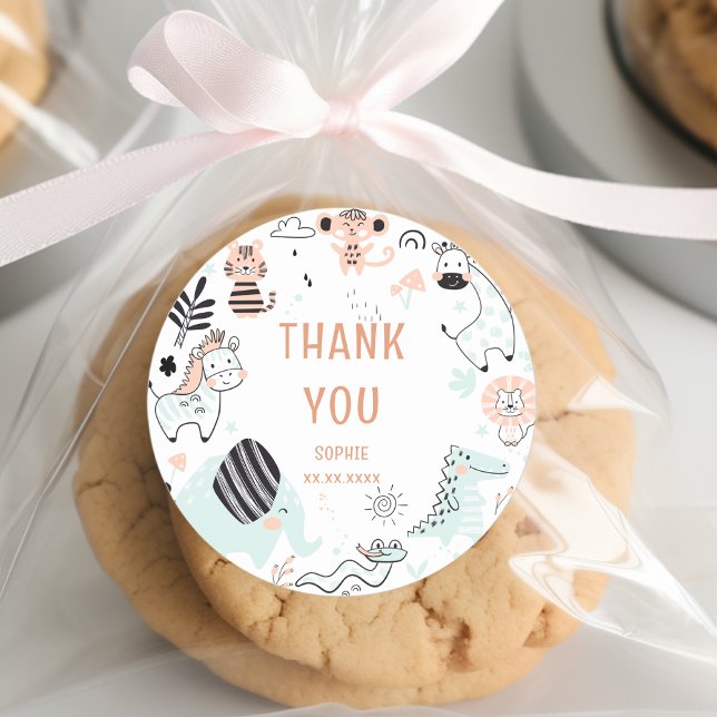 Sticker Rond Animaux sauvages du safari anniversaire de enfant  (Créateur téléchargé)