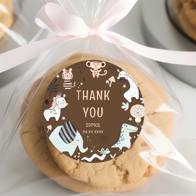 Sticker Rond Animaux sauvages du safari anniversaire de enfant  (Créateur téléchargé)