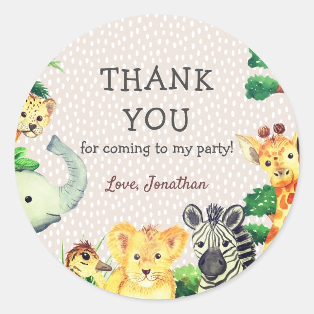 Sticker Rond Animaux sauvages mignons Aquarelle Merci Anniversa (Devant)