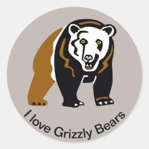 Sticker Rond Animaux sauvages que j'aime OURS Grizzly -Amoureux