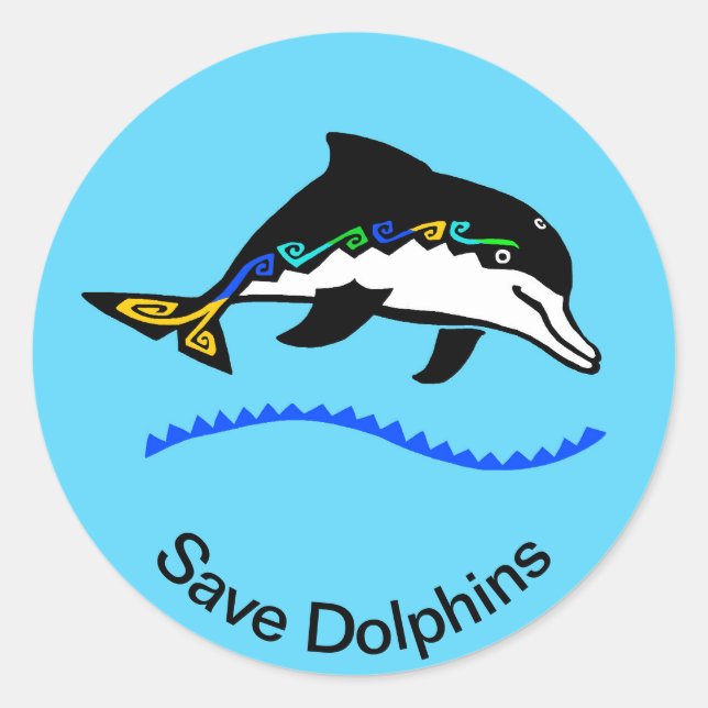 Sticker Rond Animaux sauvages - Save DOLPHINS - Marine - Ocean  (Devant)