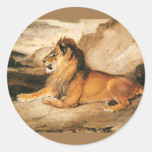 Sticker Rond Animaux sauvages vintage, Lion d'Afrique dans la s