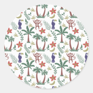 Sticker Rond Animaux tropicaux sans soudure motif macaw et sing