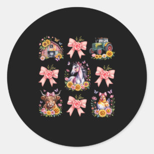 Sticker Rond Animaux Vache Poule Cheval Tracteur Fleur Ferme Fe