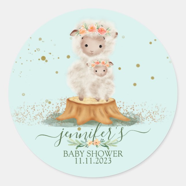 Sticker Rond Animaux verts Agneau Mouton Famille Favoriser (Devant)