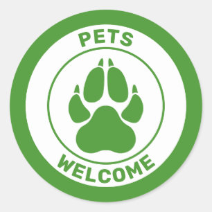 Sticker Rond Animaux verts Bienvenue Avec Un Mignon Chien Paw S
