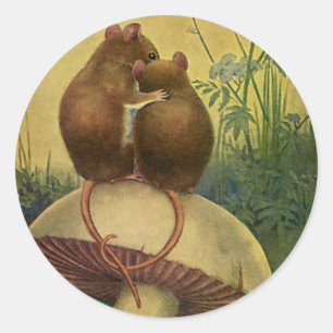 Sticker Rond Animaux vintage, Amour et Romance Souris des champ