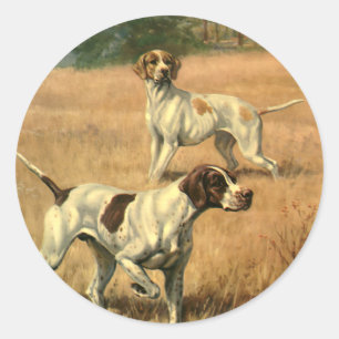 Sticker Rond Animaux vintage, chiens de chasse Pointer anglais