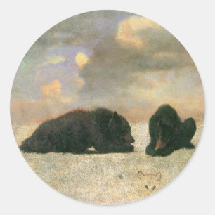 Sticker Rond Animaux Vintage, Grizzlis par Albert Bierstadt