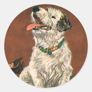 Sticker Rond Animaux vintages, Chaussures à Chewing Chiot Terri