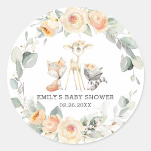 Sticker Rond Animaux Whimsical Woodland Fleur Jaune Faveur