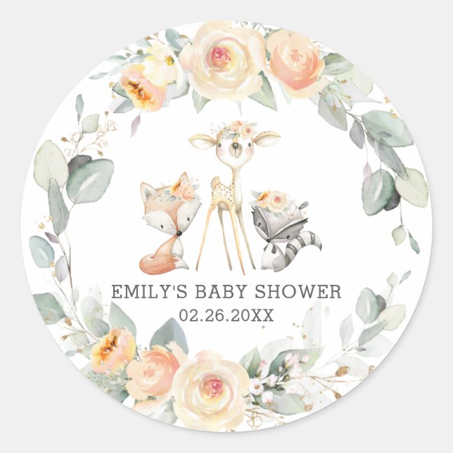 Sticker Rond Animaux Whimsical Woodland Fleur Jaune Faveur (Devant)