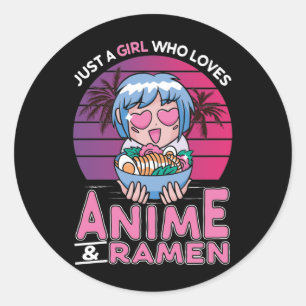 Sticker Rond Anime and Ramen Girl Otaku Retro Japanese Manga