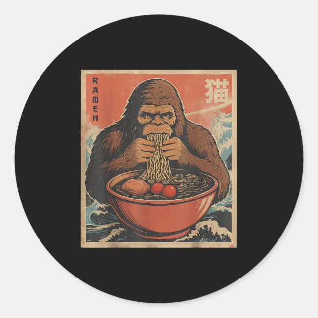 Sticker Rond Anime Bigfoot Ramen japonais Funny Kawaii Cadeaux  (Devant)