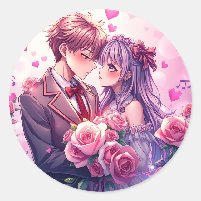 Sticker Rond Anime Boy and Girl Valentine's Day (Devant)