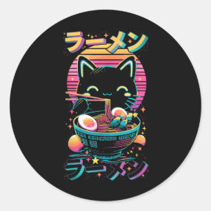 Sticker Rond Anime chat manger Ramen japonais Ramen Chat Japon