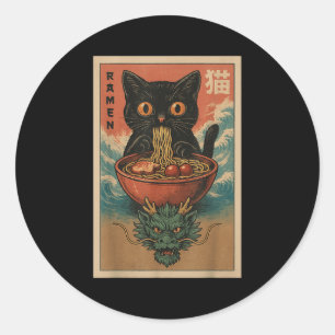 Sticker Rond Anime Chat Ramen Japonais Drôle Art Kawaii Chat Et