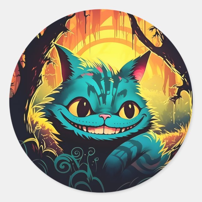 Sticker Rond Anime Cheshire Chat Alice au pays des merveilles (Devant)