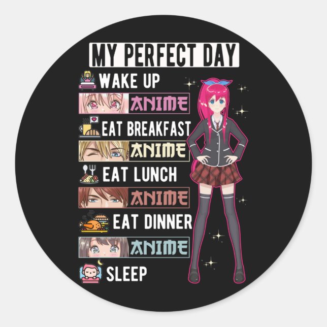 Sticker Rond Anime de jour parfait Otaku Girl Japonaise Manga j (Devant)