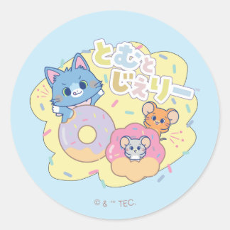 Sticker Rond Anime Donut délice avec Tom, Jerry et Tuffy