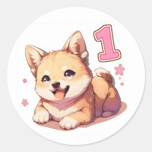 Sticker Rond Anime du chien mignon numéro un