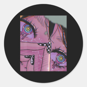 Sticker Rond Anime Eyes Pastel Kawaii Girl Aesthetic Japanese O