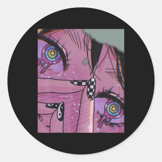 Sticker Rond Anime Eyes Pastel Kawaii Girl Aesthetic Japanese O (Devant)