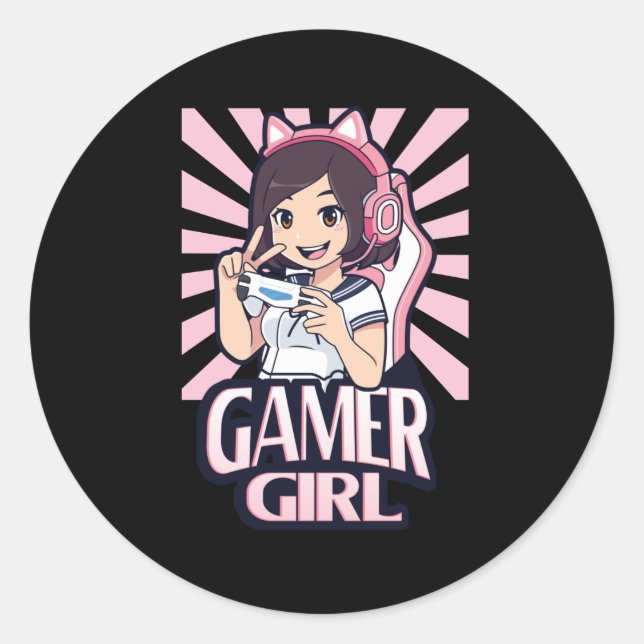 Sticker Rond Anime Gamer Girl Gaming Girl Gift (Devant)
