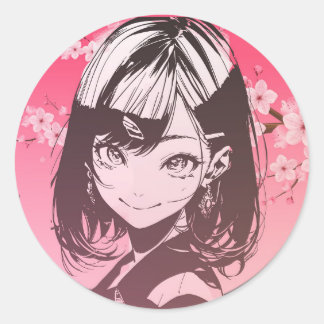 Sticker Rond Anime Girl