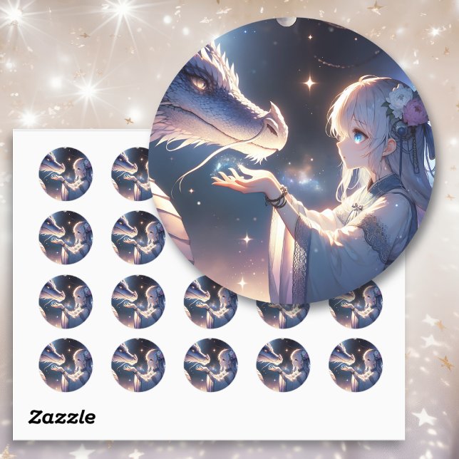 Sticker Rond Anime Girl et son Dragon Mystique   (Créateur téléchargé)