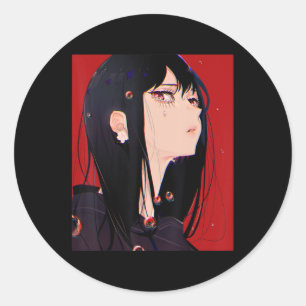 Sticker Rond Anime Girl Kawaii Waifu Aesthetic Japanese Manga O