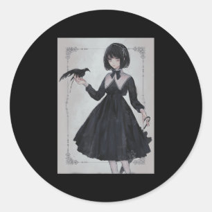 Sticker Rond Anime Girl triste rétro esthétique japonaise Otaku