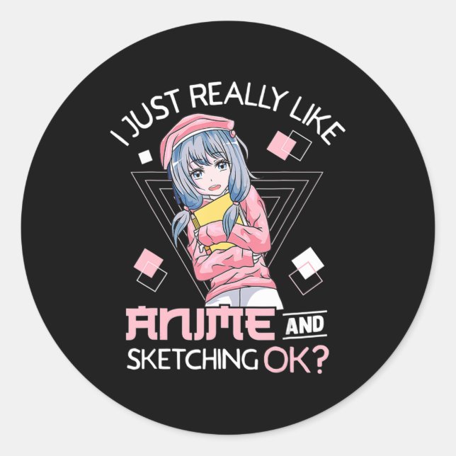 Sticker Rond Anime Girl Waifu Who Loves Anime Ramen And Sketchi (Devant)