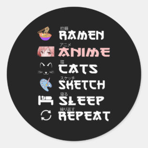 Sticker Rond Anime japonaise ramen sketchs Anime Lover Gir