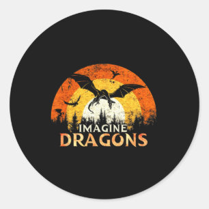 Sticker Rond Anime Kawaii Imaginaire Mythique Dragons Imagine V