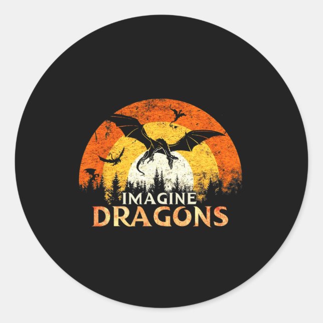 Sticker Rond Anime Kawaii Imaginaire Mythique Dragons Imagine V (Devant)