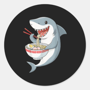 Sticker Rond Anime Kawaii Requin Manger Ramen Nouilles Cadeaux