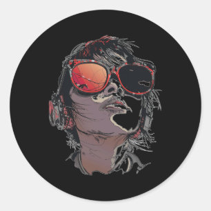 Sticker Rond Anime Manga Graphisme Lunettes de soleil Art Anime