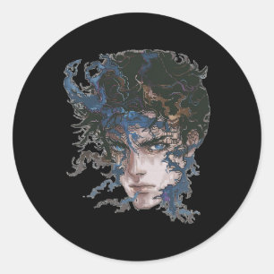 Sticker Rond Anime Manga Motif Bleu yeux Art Anime