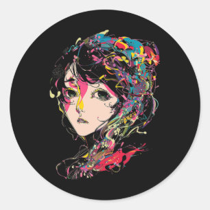 Sticker Rond Anime Manga Motif Illustration colorée Anime 1