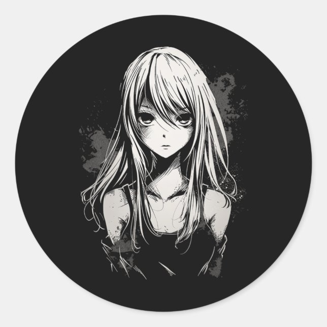 Sticker Rond Anime Manga Motif Pixel Art Anime (Devant)