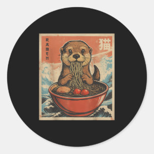 Sticker Rond Anime Otter Ramen Japonais Funny Kawaii Cadeau Hom