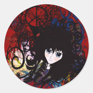 Sticker Rond Anime Peace Grunge