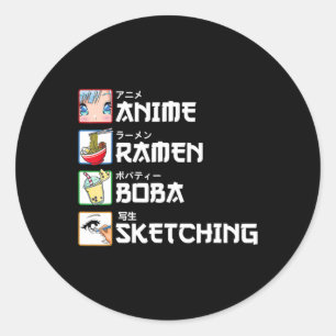 Sticker Rond Anime Ramen Boba Esquisse Thé de Lait Manga Japona